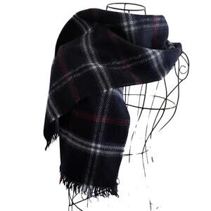 Vintage Lord & Taylor Navy Cashmere Tartan Plaid Fringe Scarf Retro Preppy